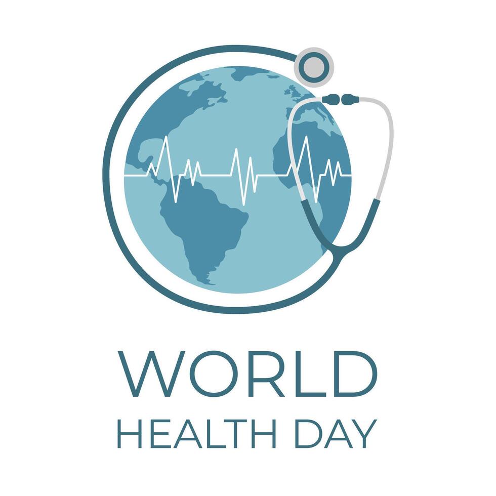 World Health Day. Earth globe and stethoscope. Template for poster, social media, banner, card vector