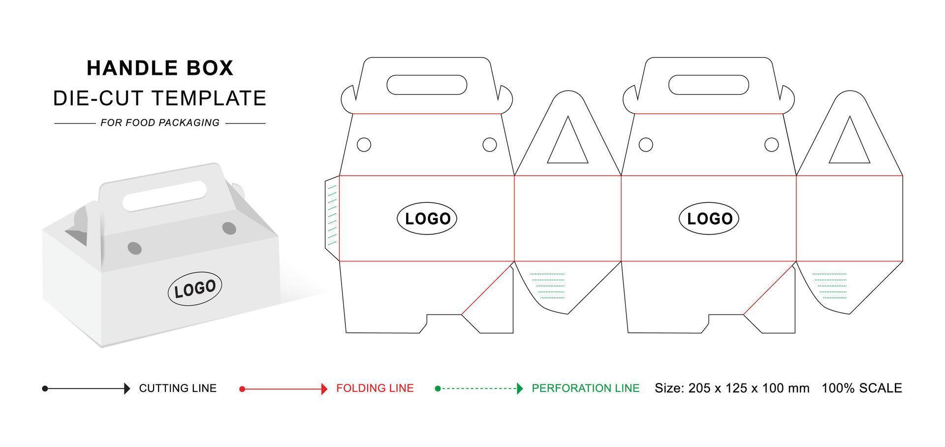 Handle box die cut template or Food box packaging keyline vector