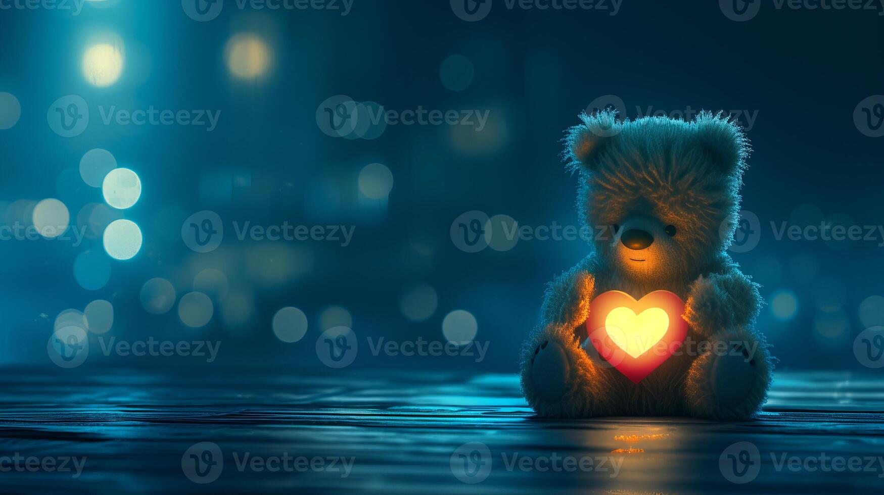 AI generated Baby bear presenting heart shaped valentine s day gift on blurred background with copy space photo