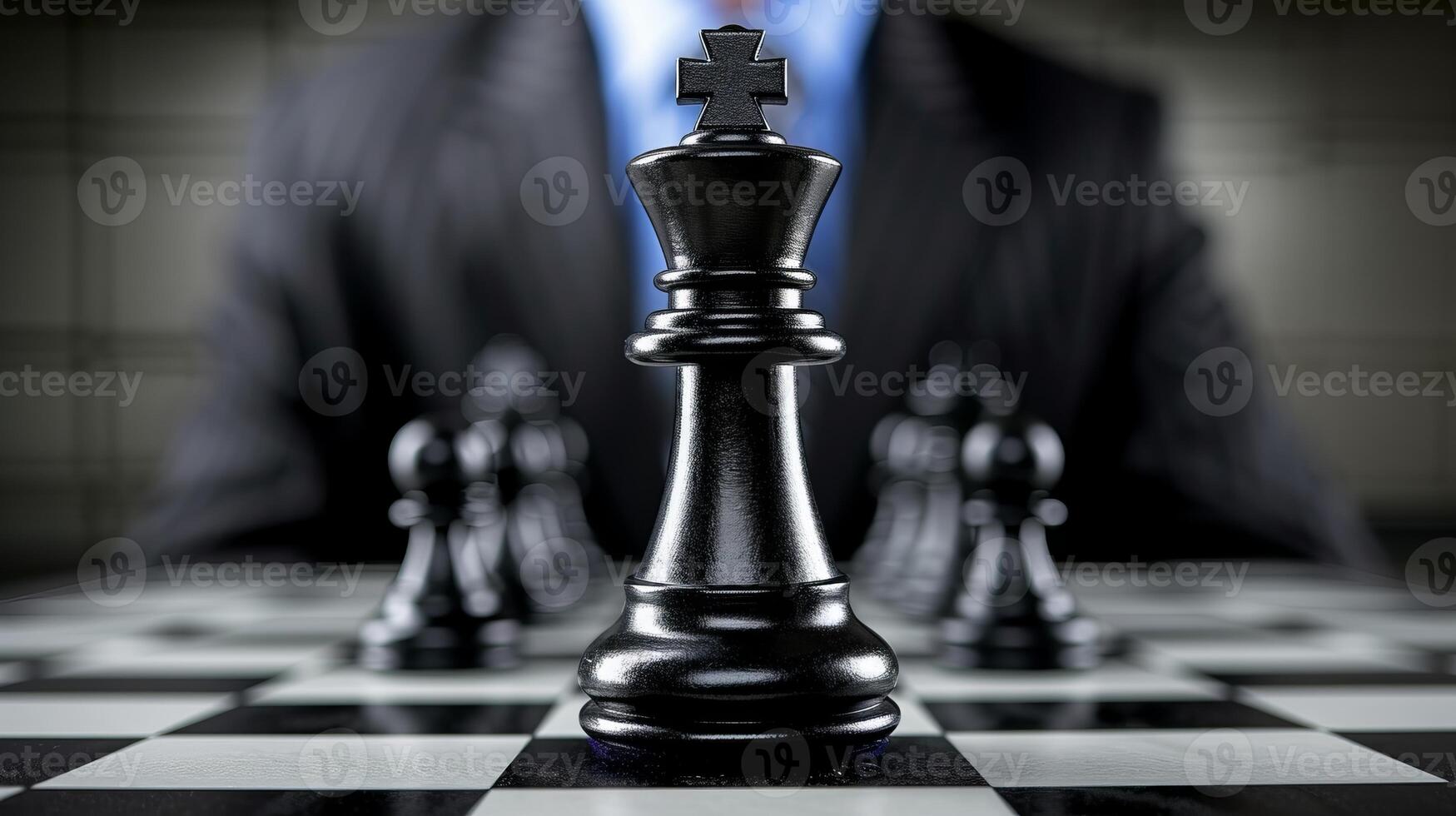 AI generated Businessman strategically moving chess piece on board   business strategy concept photo