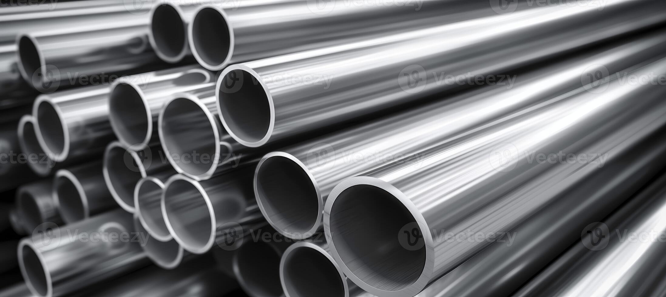 AI generated Stack of stainless steel pipes background for metallurgical industry backdrop concept image photo