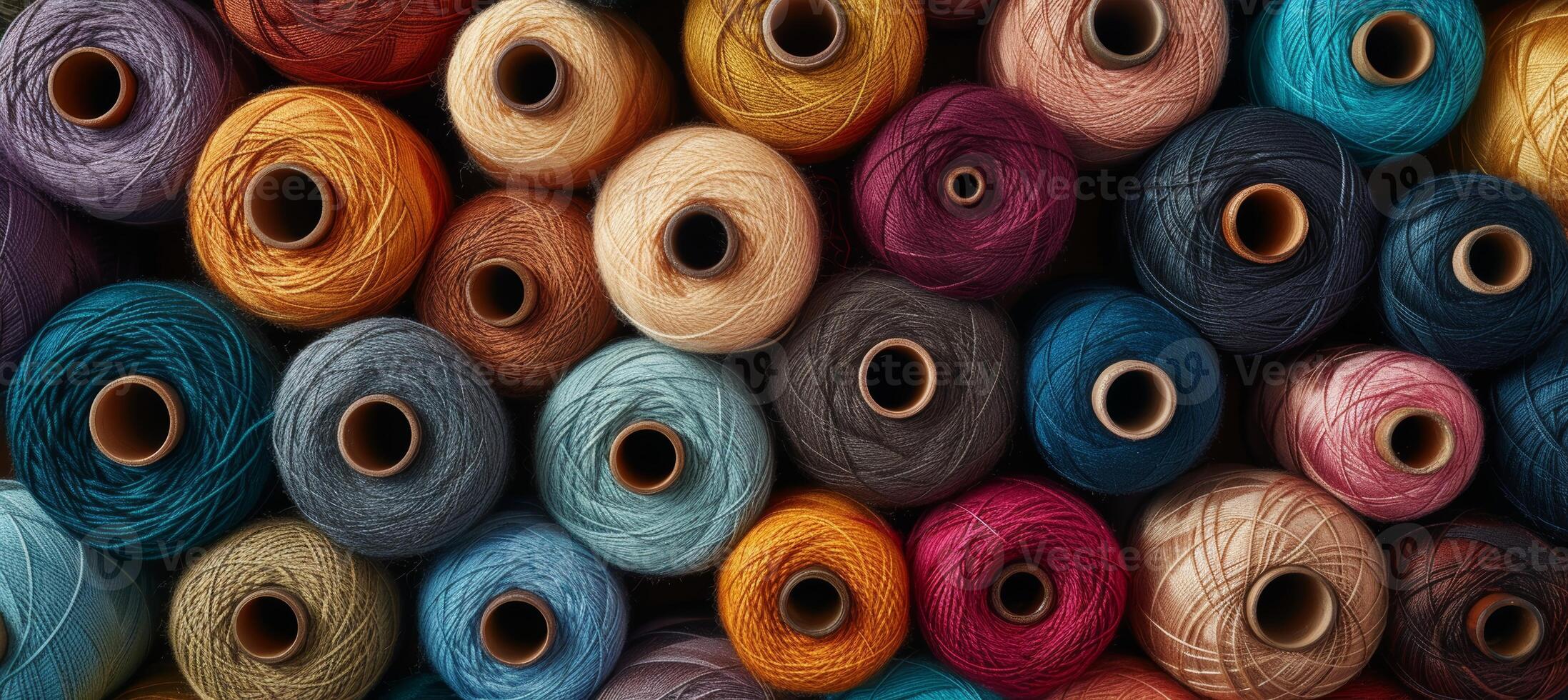 AI generated Vibrant cotton threads on textile fabric background, displaying an array of colorful shades photo