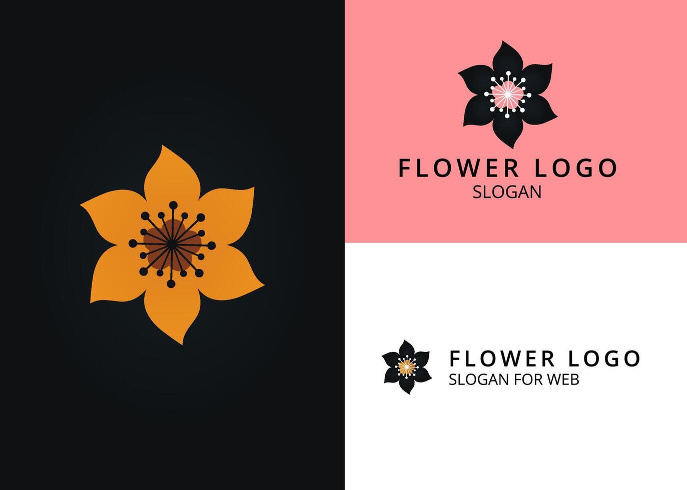 dorado flor icono. elegante 6 pétalos floral logo para un floreciente negocio vector