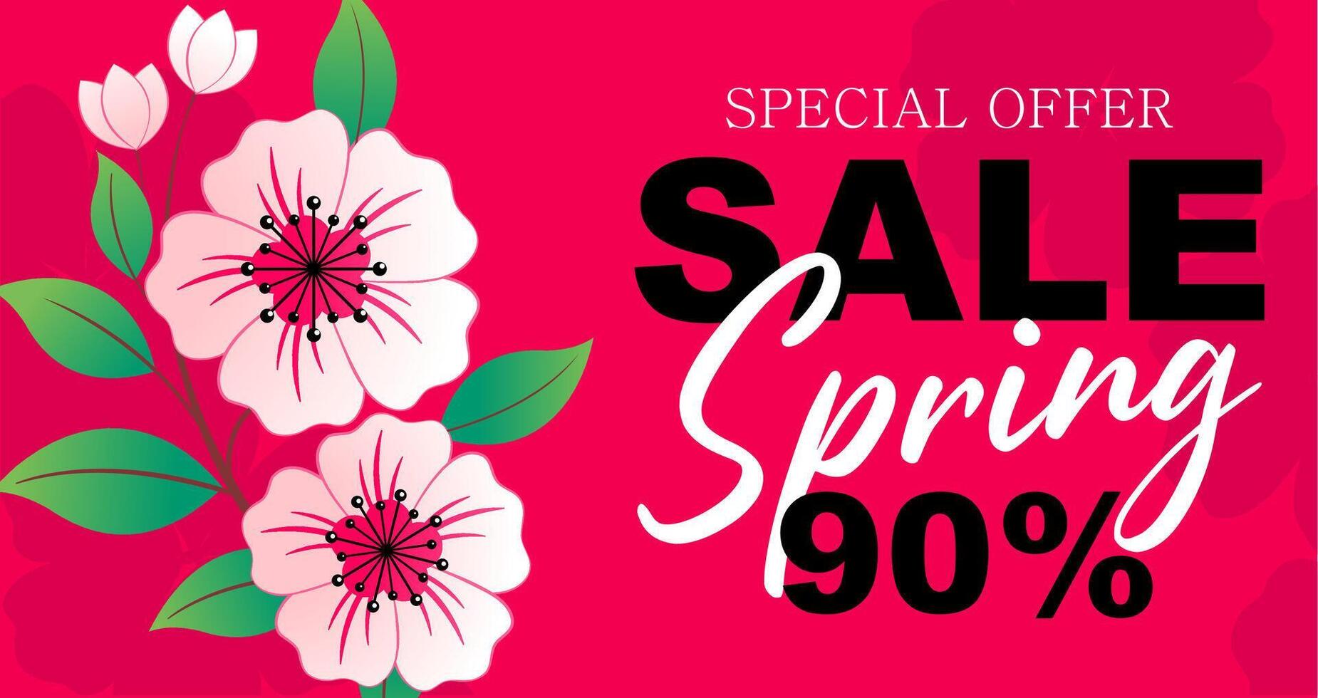 Flowers banner with sakura, on a pink background. Special offer template vector