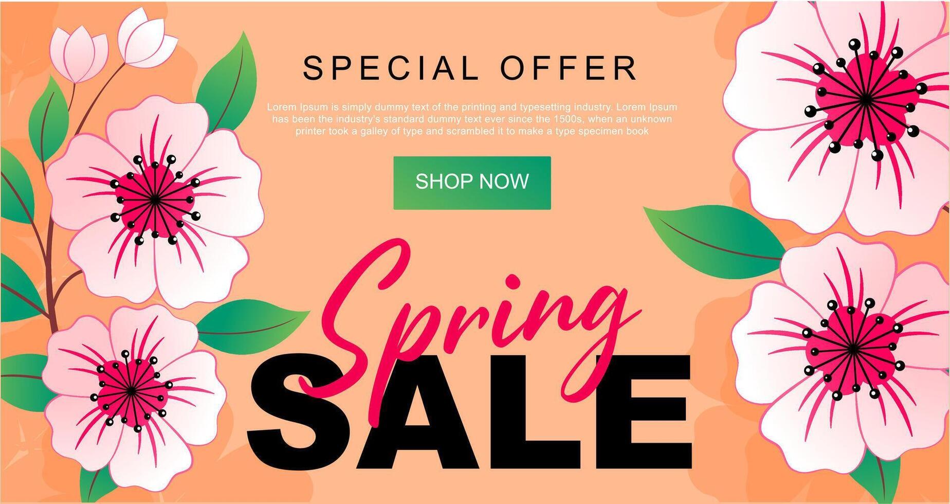 Spring sale banner with flowers, botanical template. Vector illustration