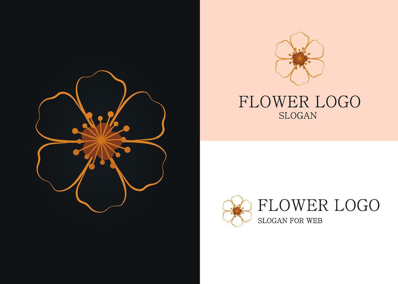 elegante botánico logo en minimalista línea Arte estilo. dorado flor icono vector