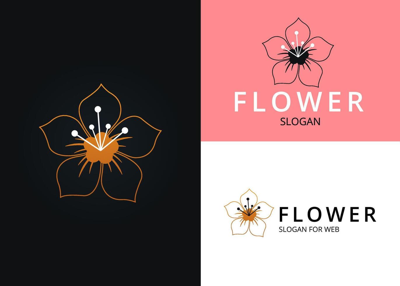 Golden Blossoms Icon. Minimalist Floral Logo Design. Sakura Symbol for Beauty Business vector
