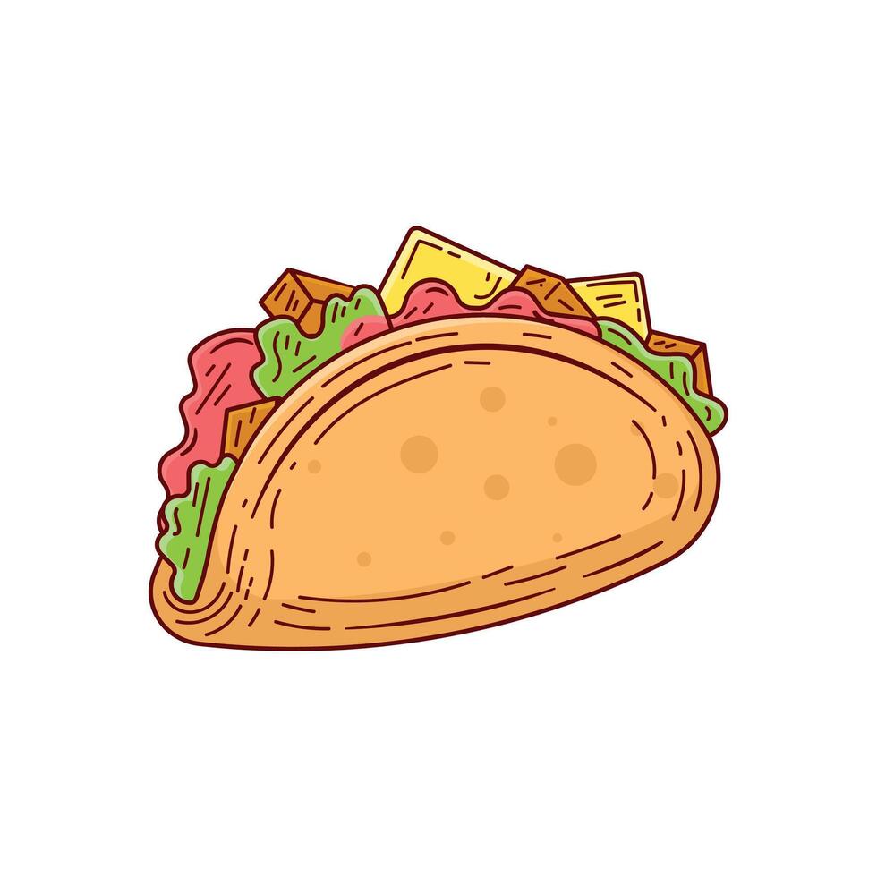 Illustration tacos design colorful hand drawn vintage style isolated white background vector