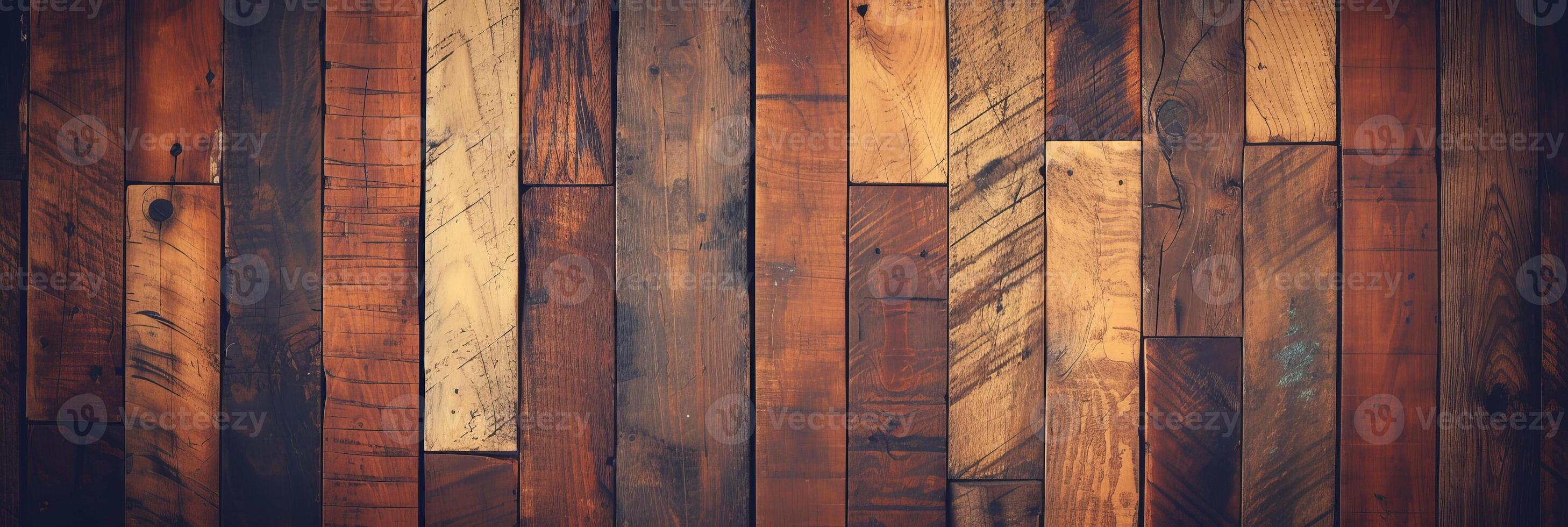 AI generated Rustic natural wood planks texture with weathered grain for background and design element photo