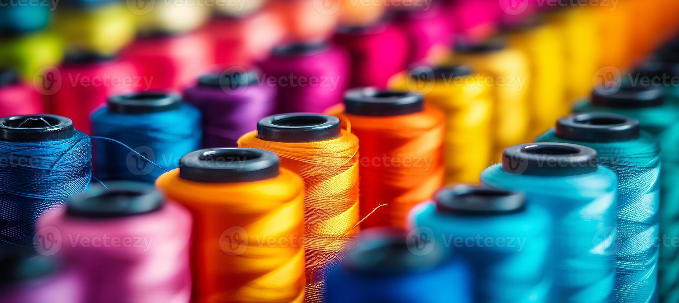 AI generated Colorful cotton threads on tailor textile fabric background with various colors and patterns photo
