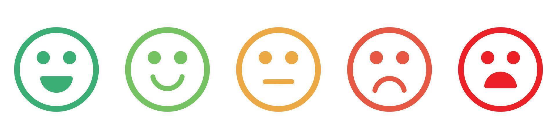 Satisfaction rating. Feedback scale with colored emoticon faces, good to bad user experience vector illustration. eps 10