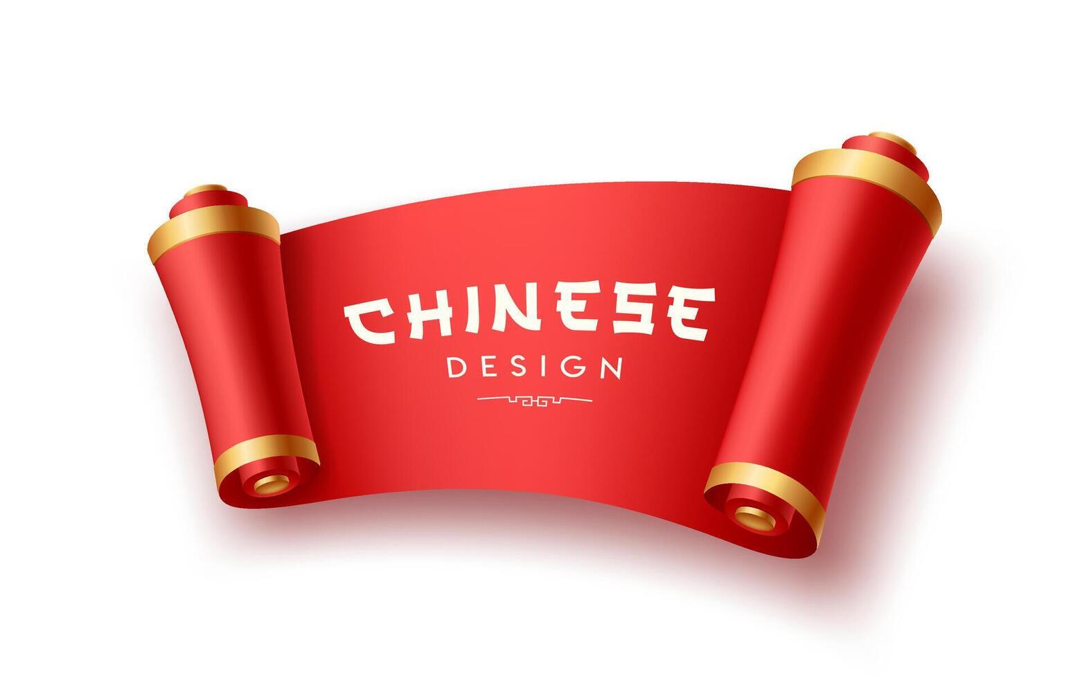 Red Paper scrolls ancient chinese design, horizontal curve realistic design, isolated on white background, Eps 10 vector illustration