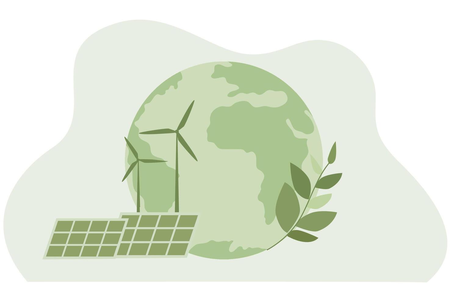 Sustainability concept, EGS green energy, sustainable with solar panels and windmills vector illustration
