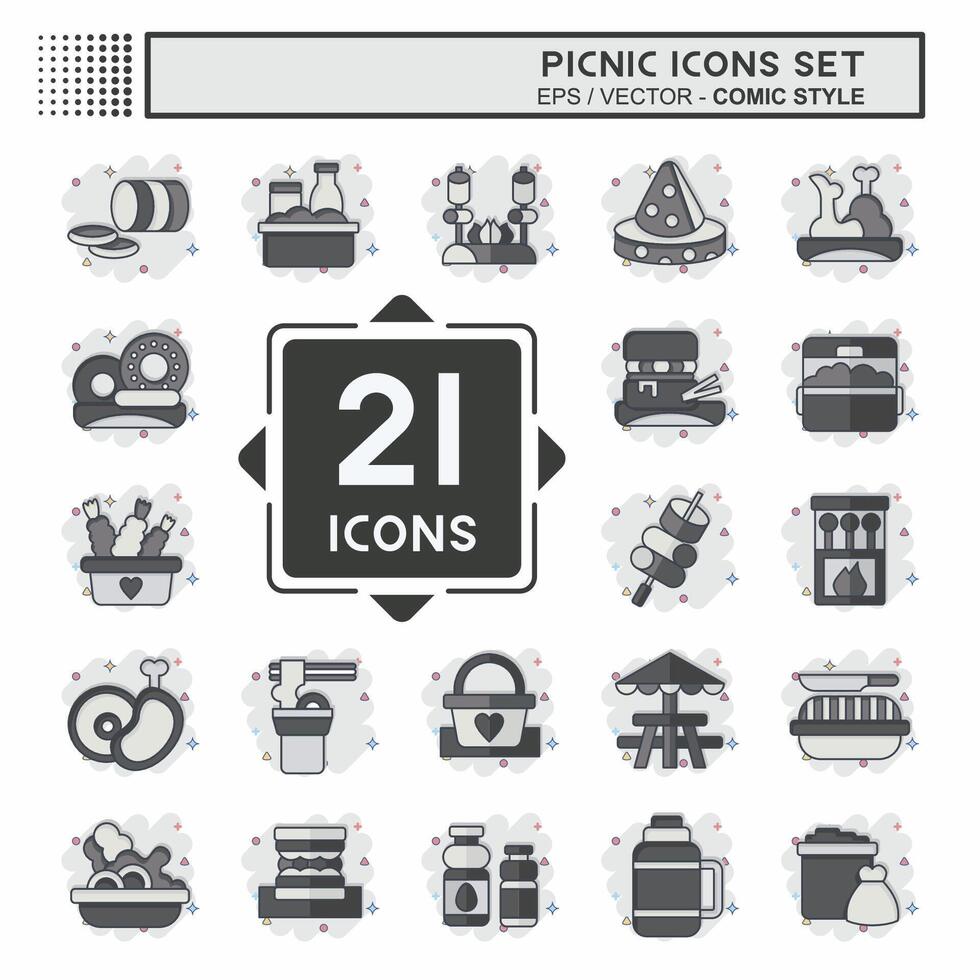 Icon Set Picnic. related to Holiday symbol. comic style. simple design editable. simple illustration vector