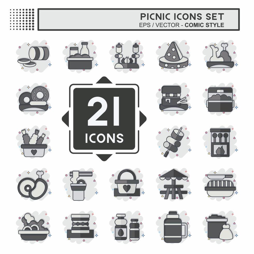 icono conjunto picnic. relacionado a fiesta símbolo. cómic estilo. sencillo diseño editable. sencillo ilustración vector