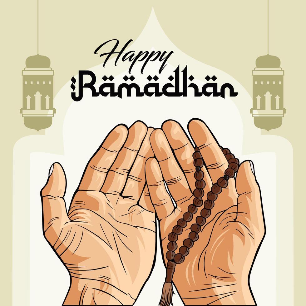 vector illustration hand prayer happy ramadhan kareem