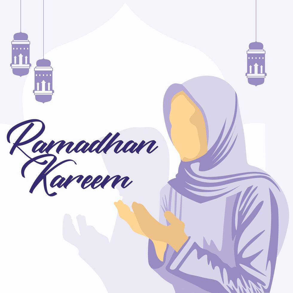vector illustration ramadhan kareem with girl prayer
