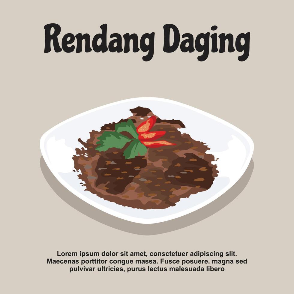 vector illustration Ramadan special traditional Indonesian food, rendang daging