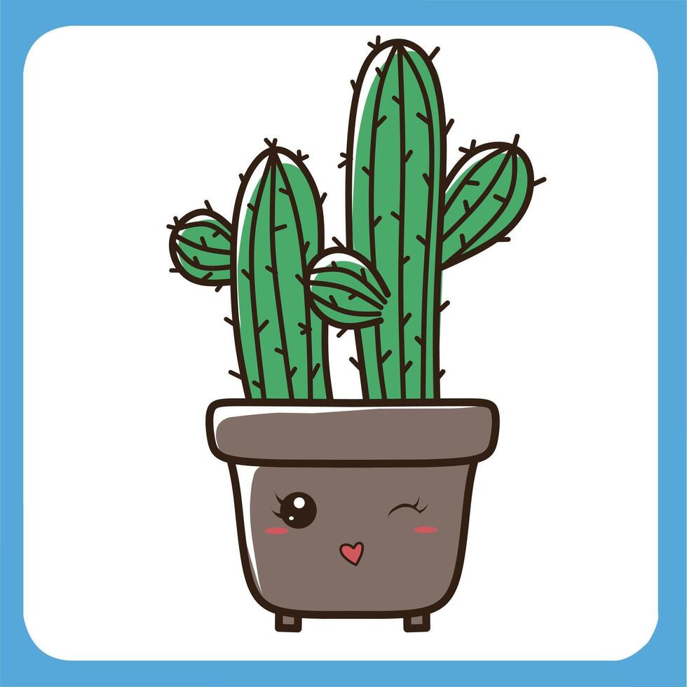 vector illustration of cute cactus with white background, cactus flat icon, sitting cactus plant