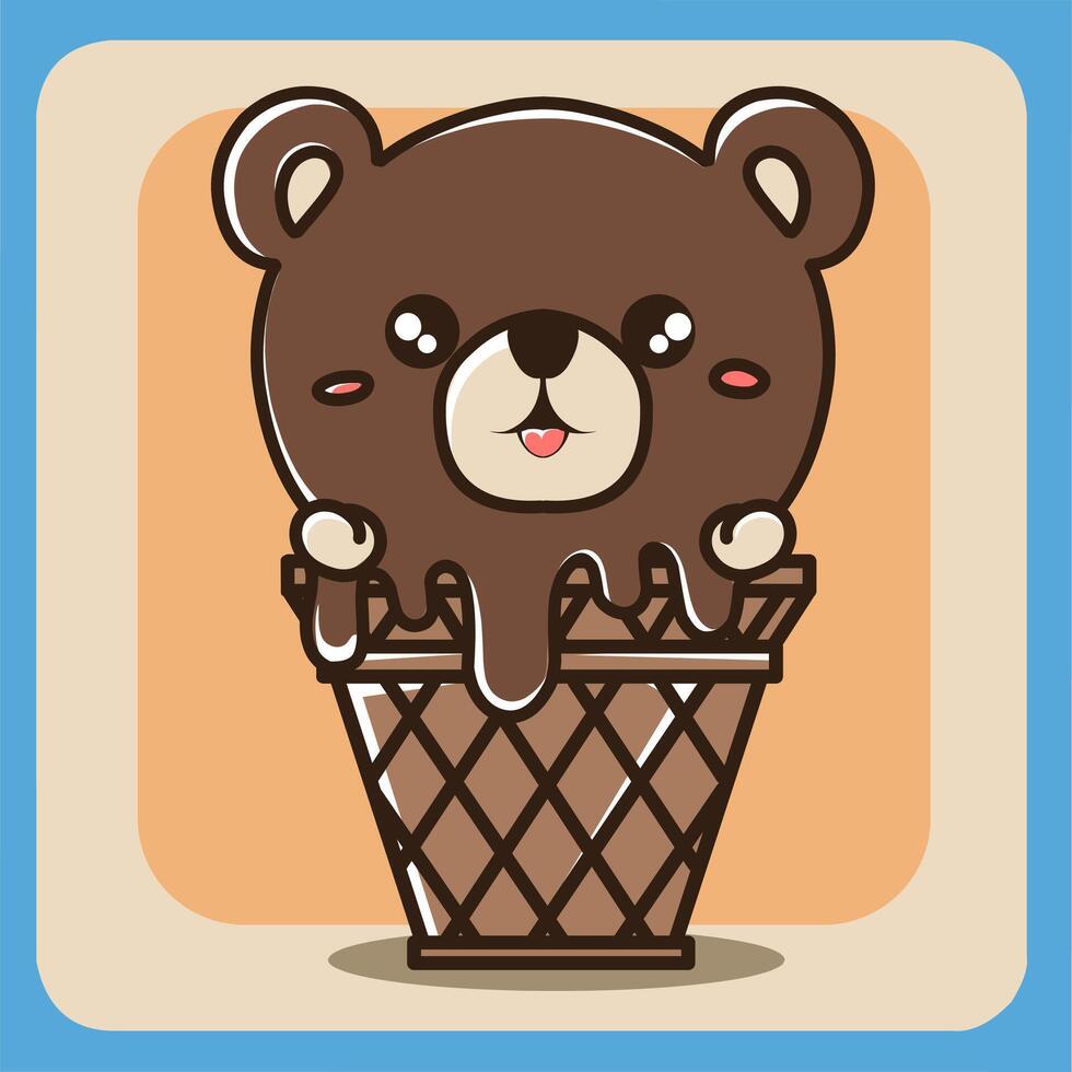 vector ice cream cone with a bear's head on top