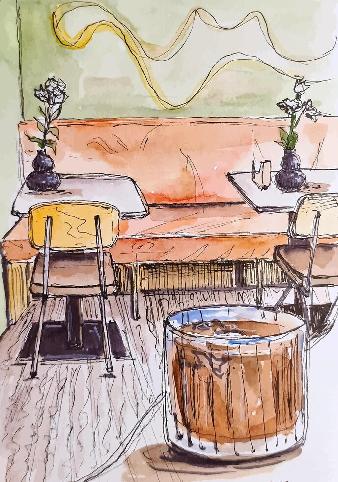 bosquejo estilo hielo café en el café en el interior mano dibujado ilustración bloc de dibujo vector