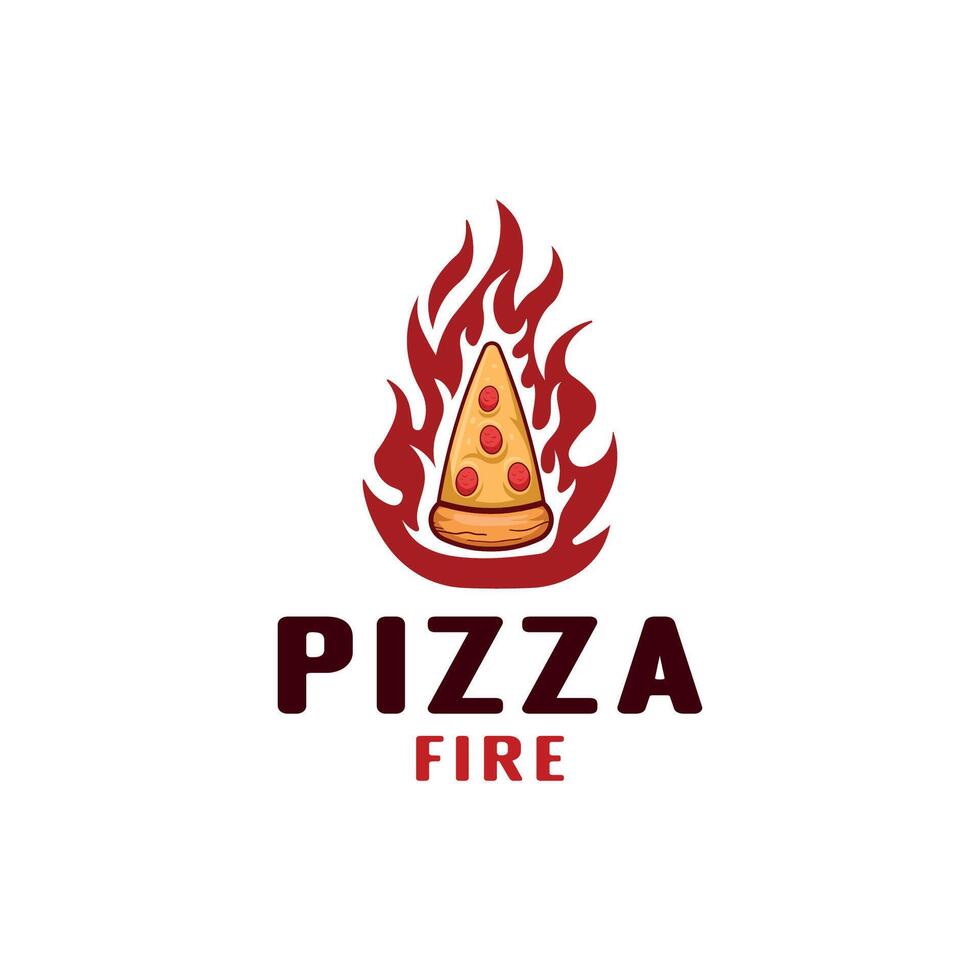 creativo logo de caliente picante fuego Pizza rebanada. un rebanada de Pizza es en fuego. picante comida logo vector