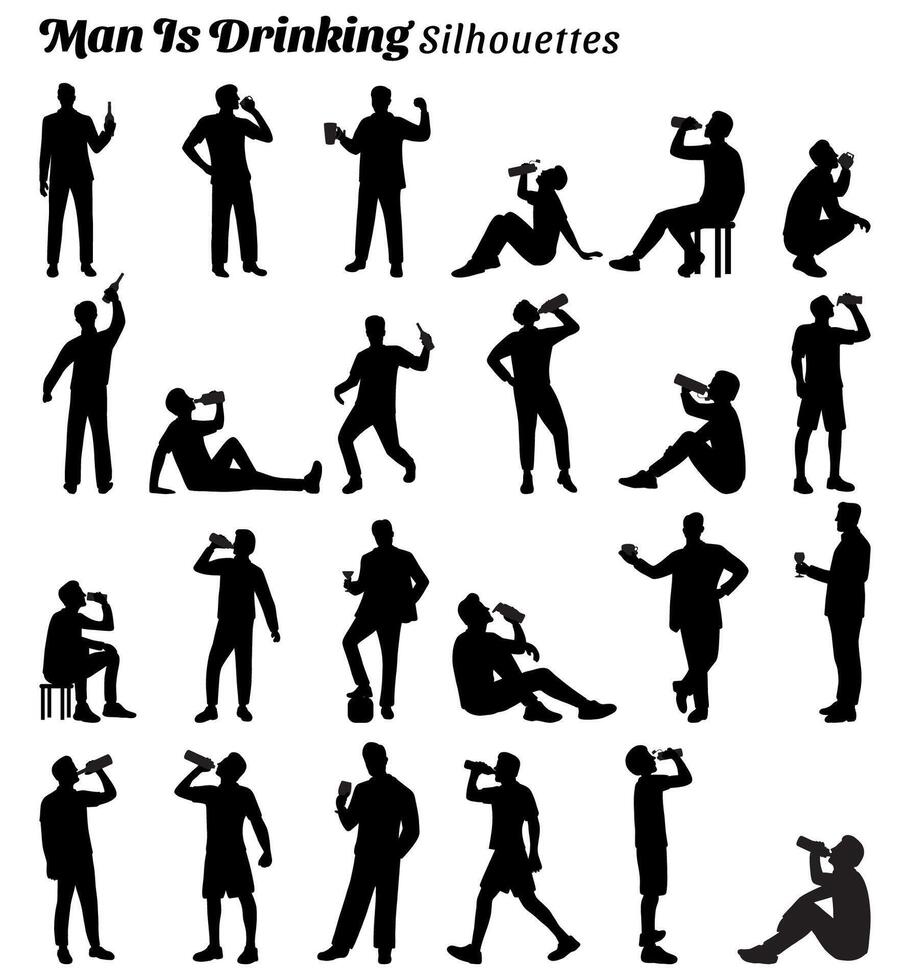Collection of vector silhouettes of men drinking.