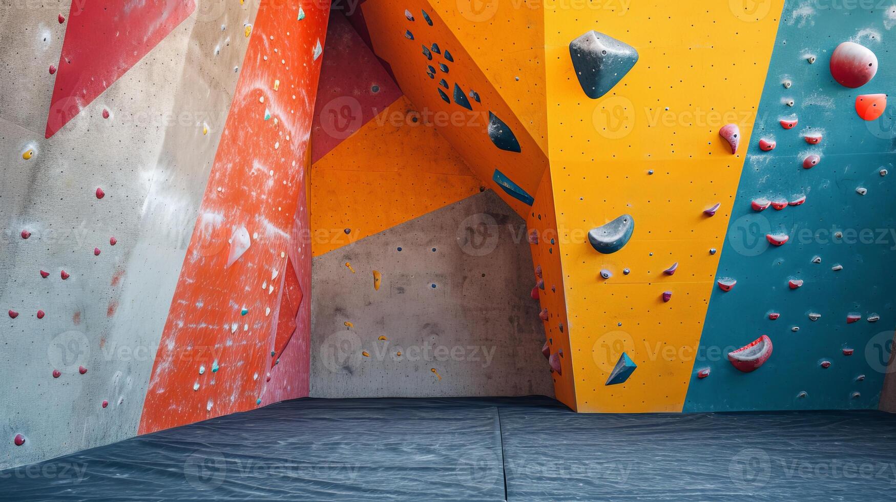 AI generated Indoor rock climbing wall with colorful holds for climbing enthusiasts and fitness activity photo