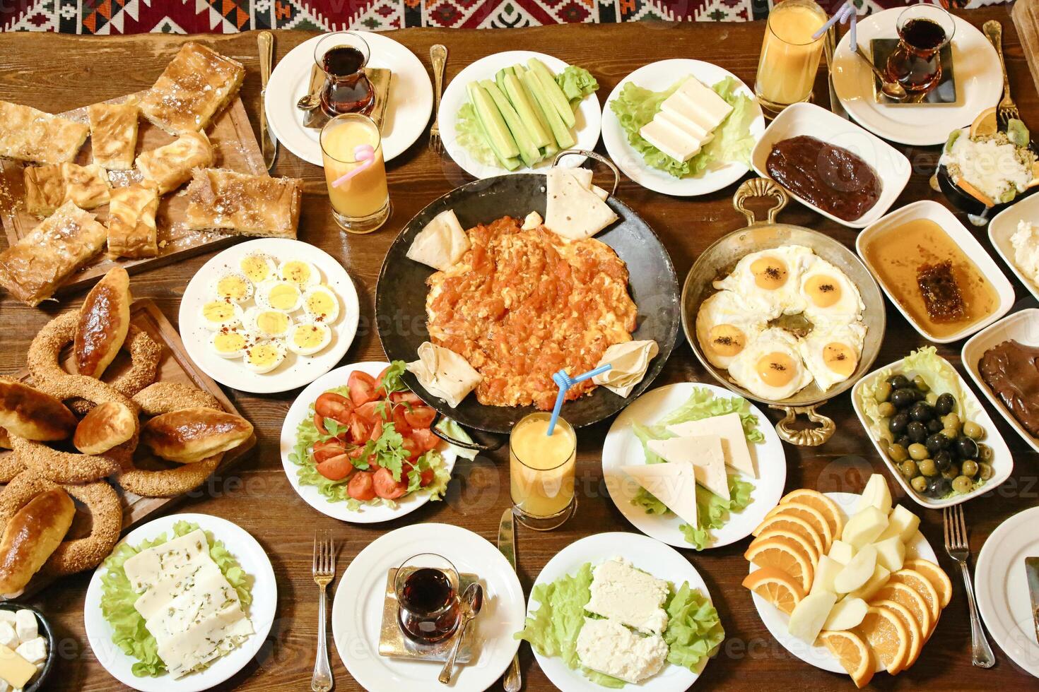 Abundant Feast on Wooden Table photo