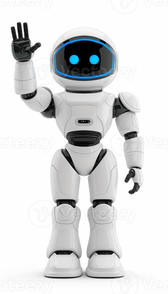 AI generated Joyful robotic humanoid man with a beaming smile, expressing ai concept with emotion and happiness photo