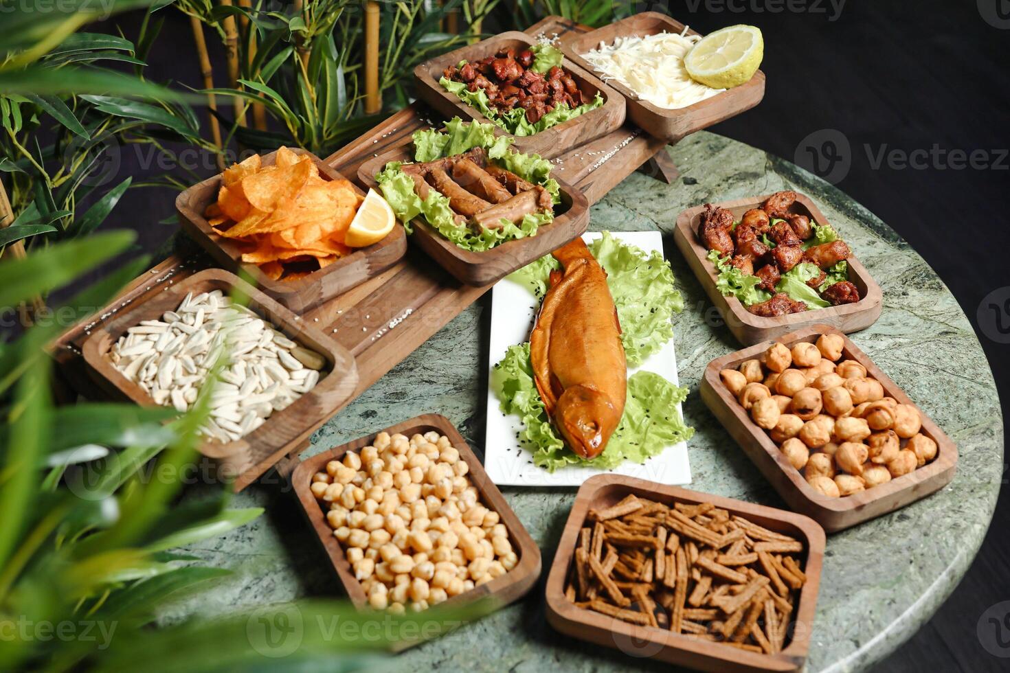 Diverse Spread of Various Foods on Table photo