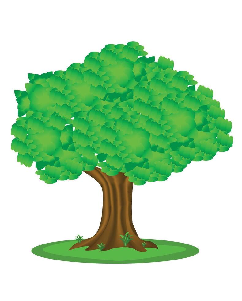 Green Tree Cartoon Isolated on White Background, Vector Illustration