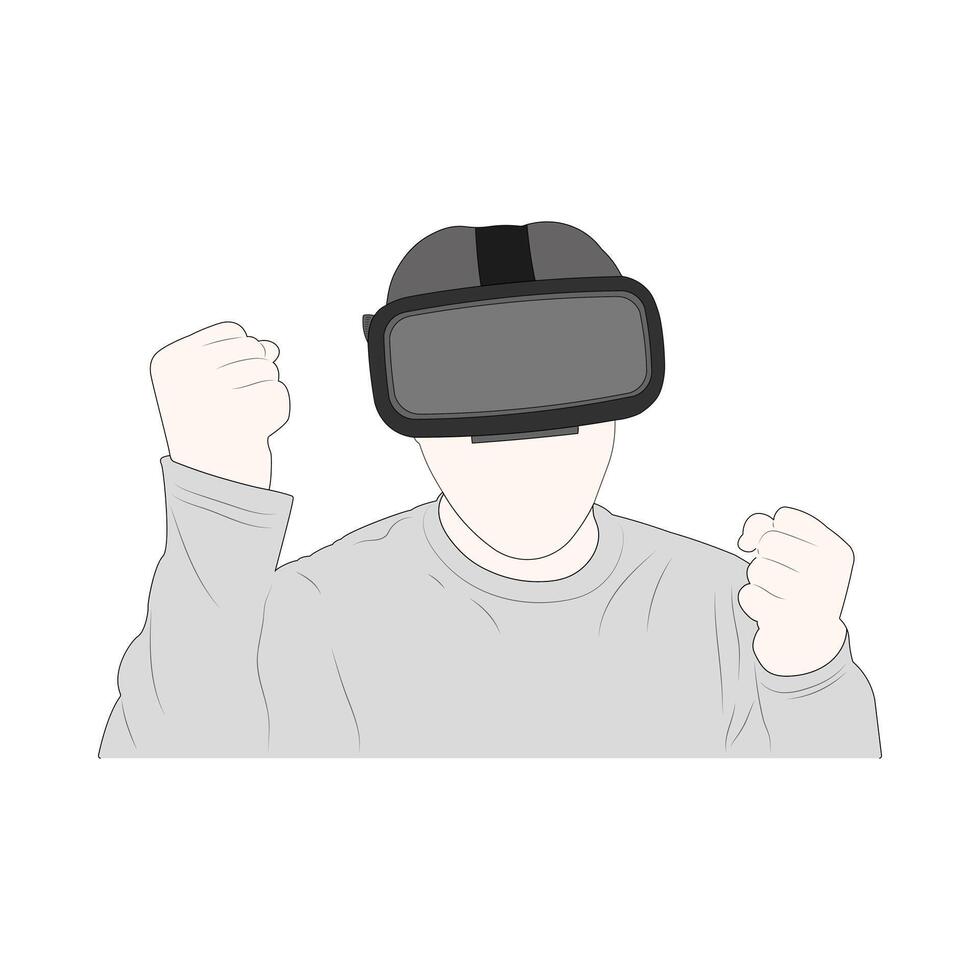 The young man wearing a VR headset and trying a new experience on white background vector