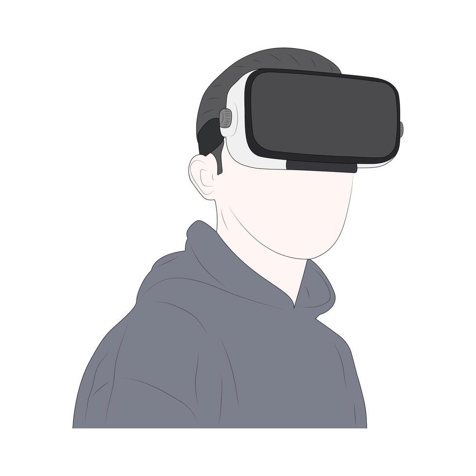 The young man wearing a VR headset and trying a new experience on white background vector