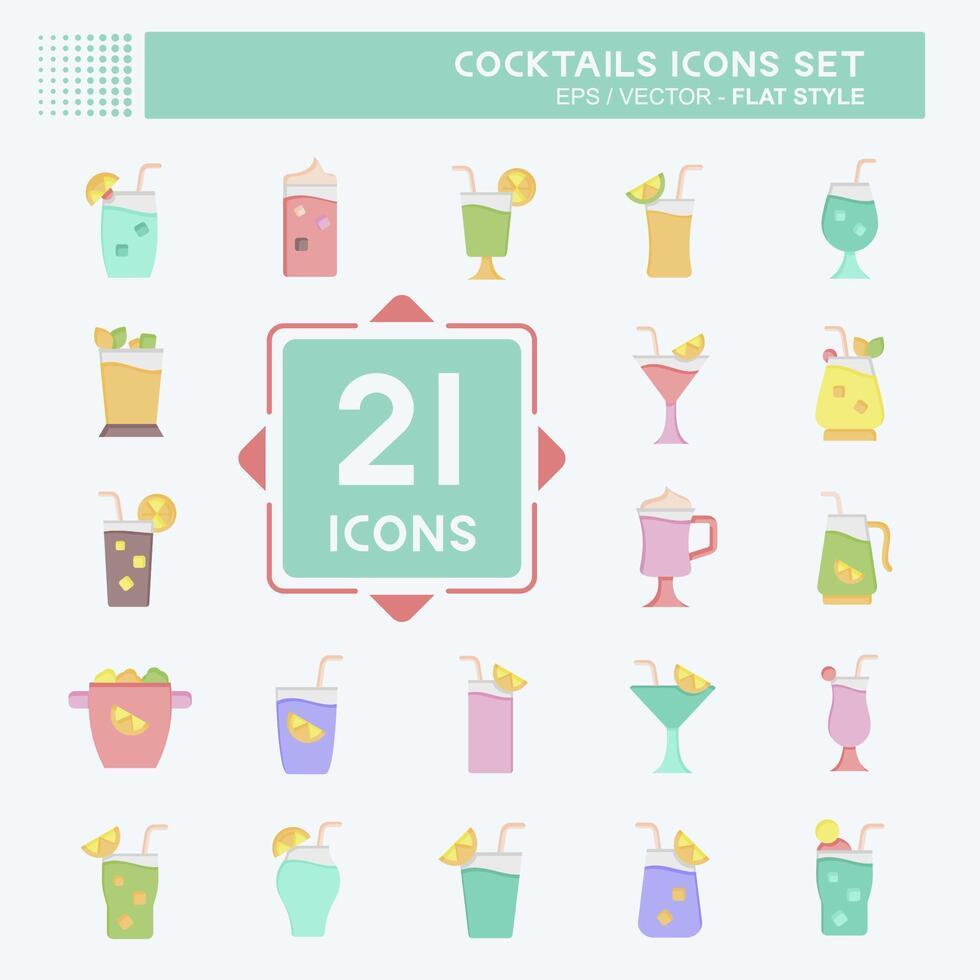 icono conjunto cocteles relacionado a restaurantes símbolo. plano estilo. sencillo diseño editable. sencillo ilustración vector