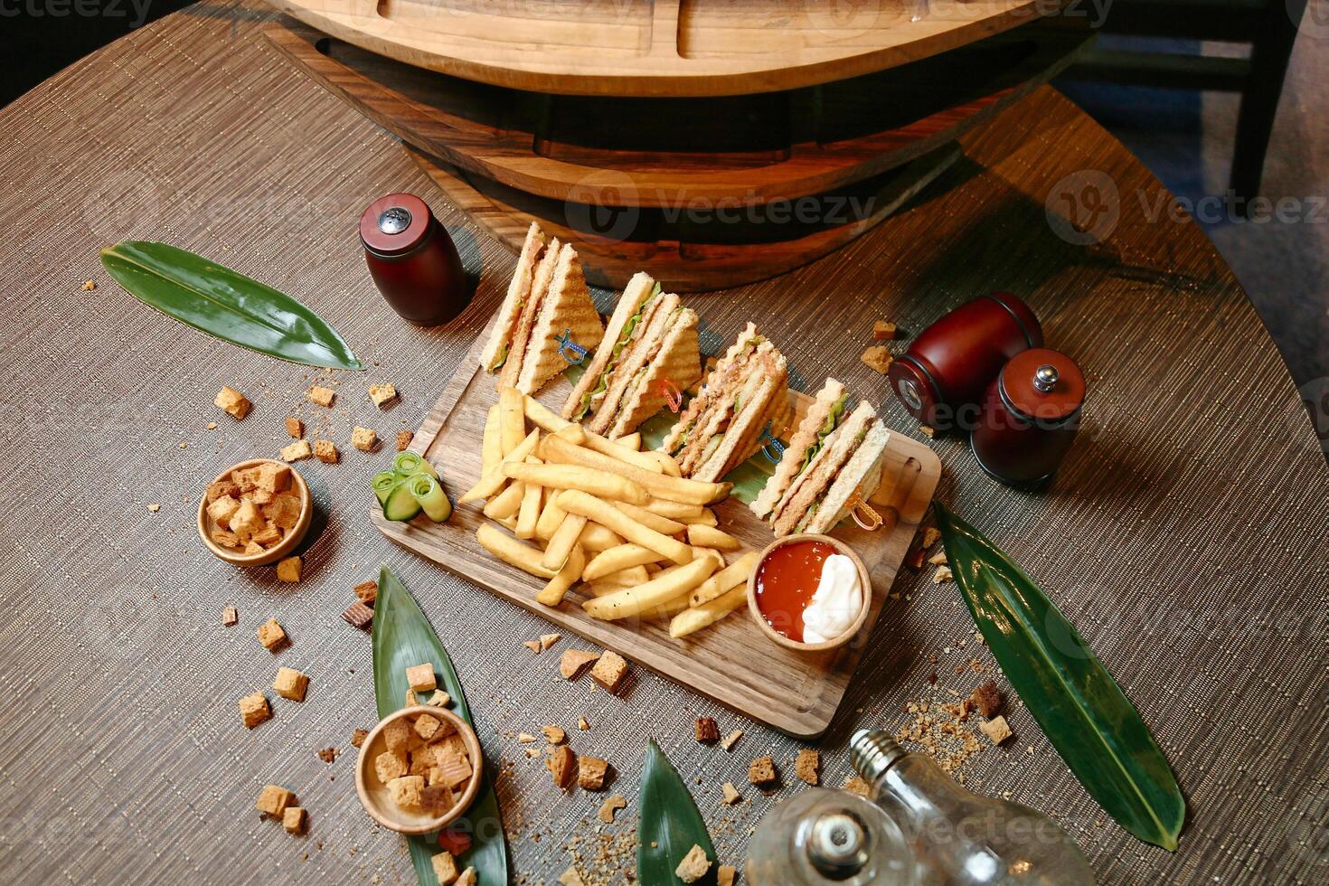 Abundance of Food on a Wooden Table photo