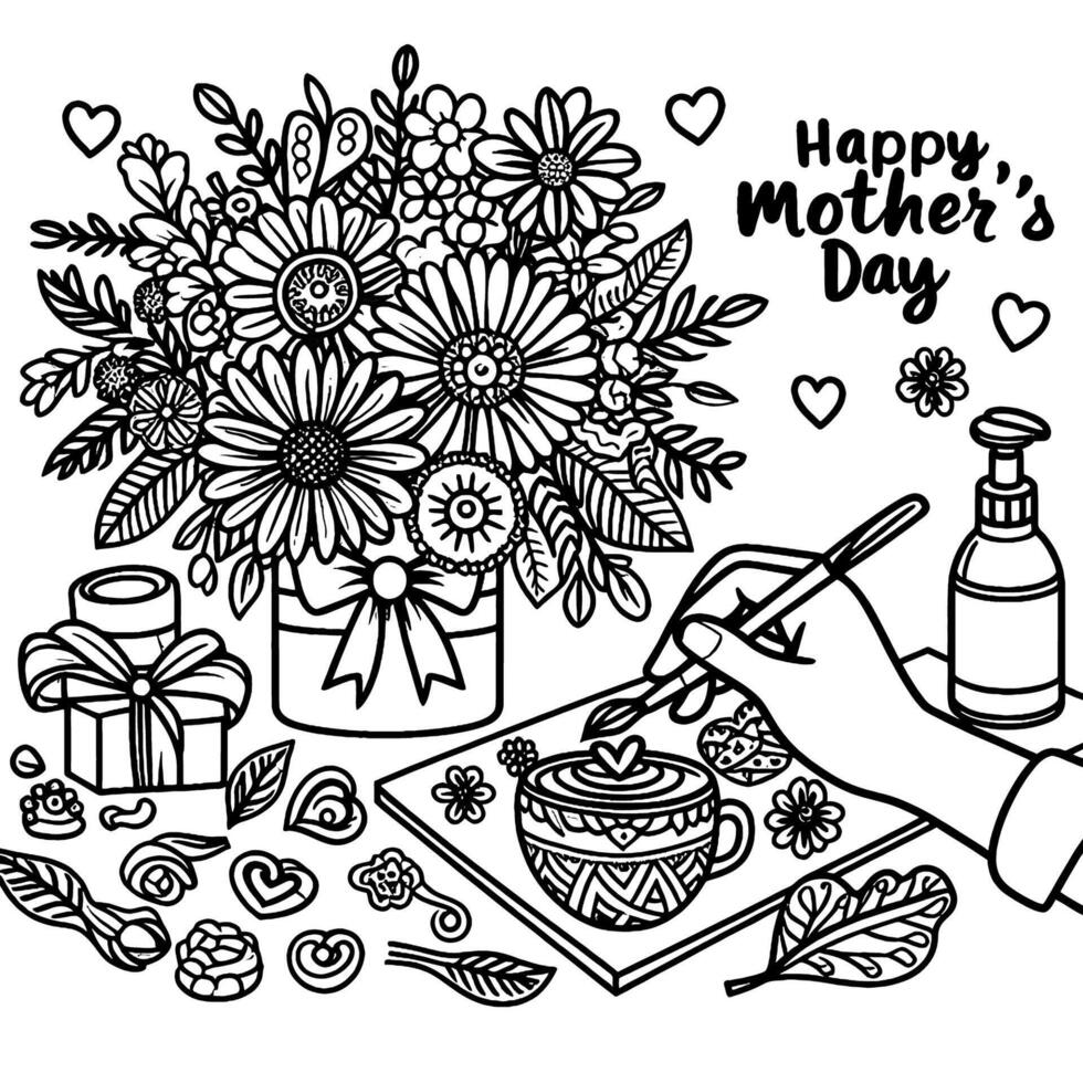 Mothers day coloring extravaganza featuring blooms and flowers vector