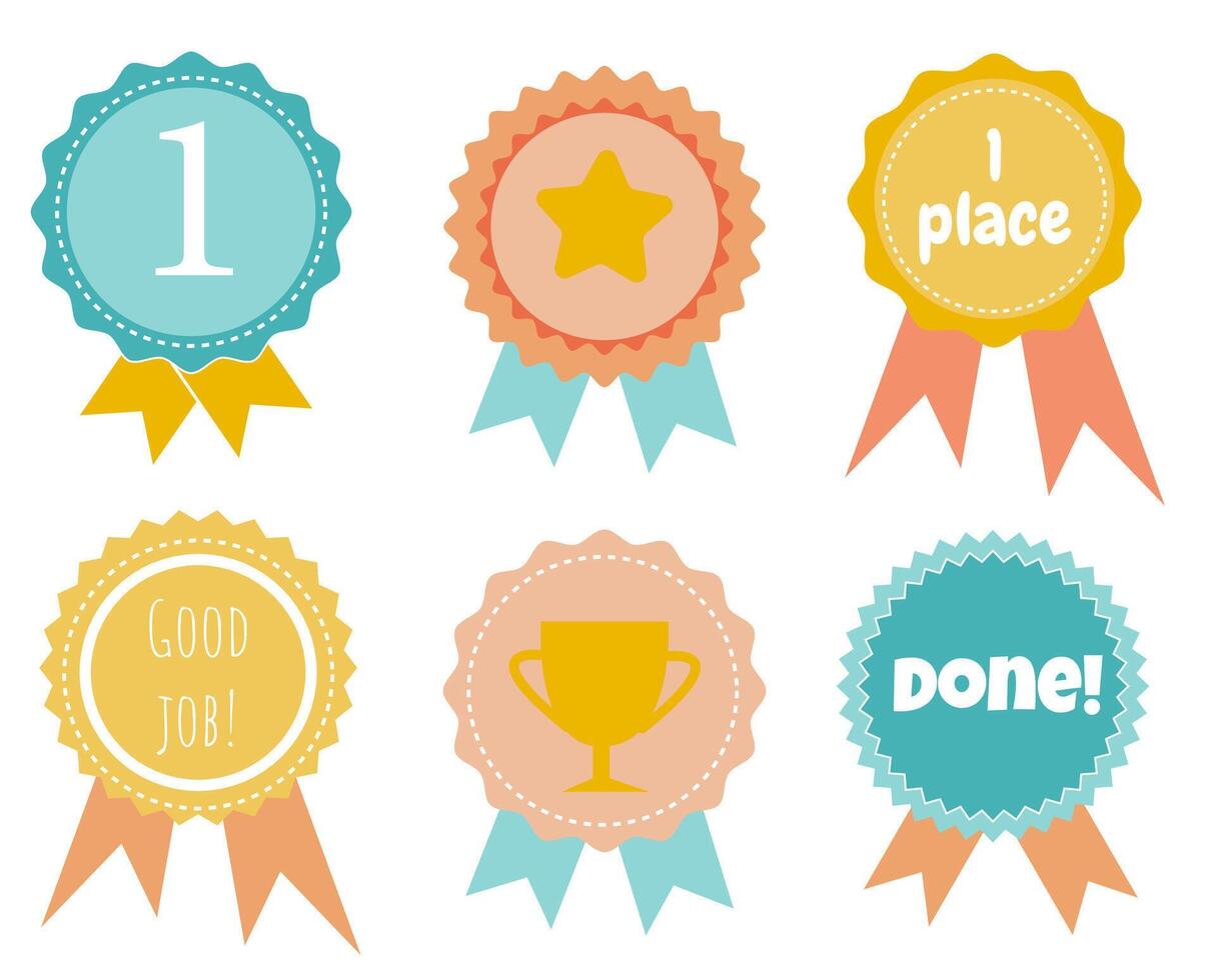 A vector set of cute badges for good work. Set of medals