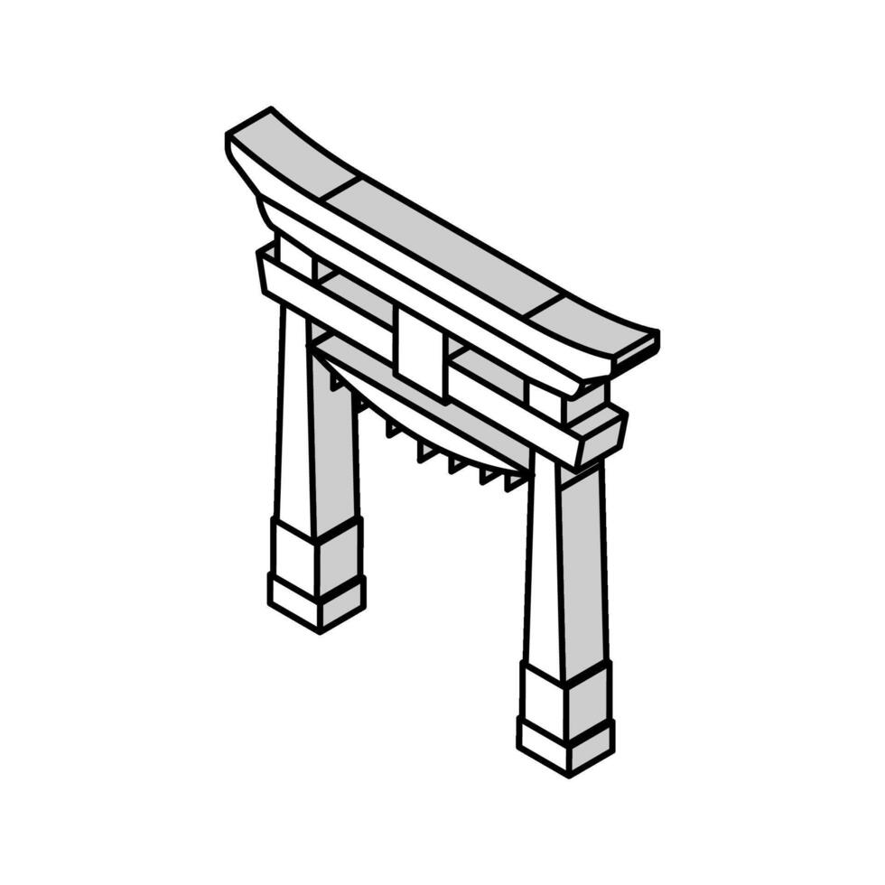torii portón sintoísmo isométrica icono vector ilustración
