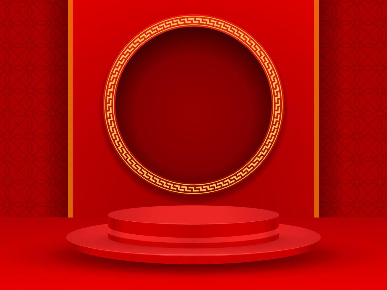 Red podium display with asian decoration and color style vector