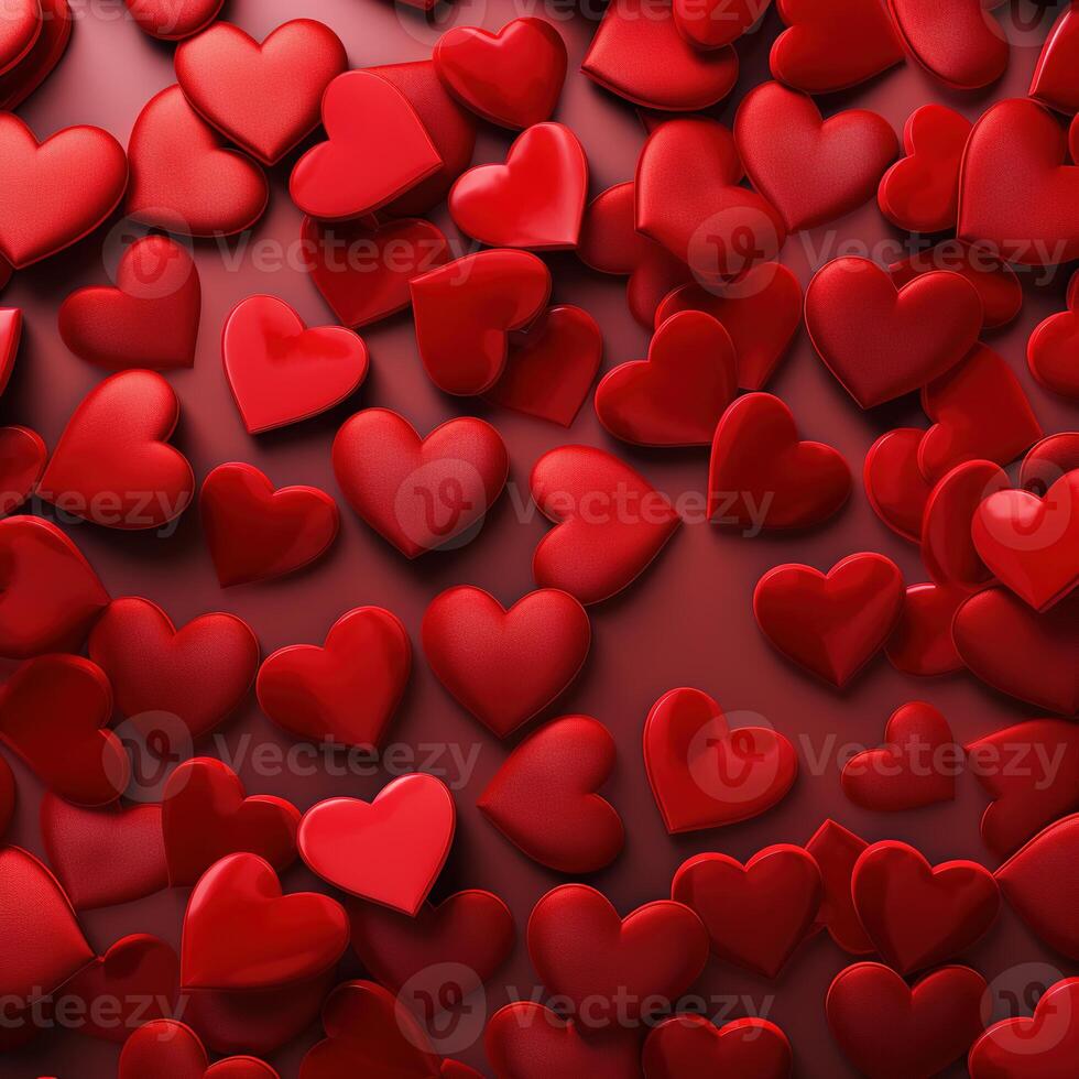AI generated Red hearts scattered across the background are perfect for Valentine's Day decorations. photo