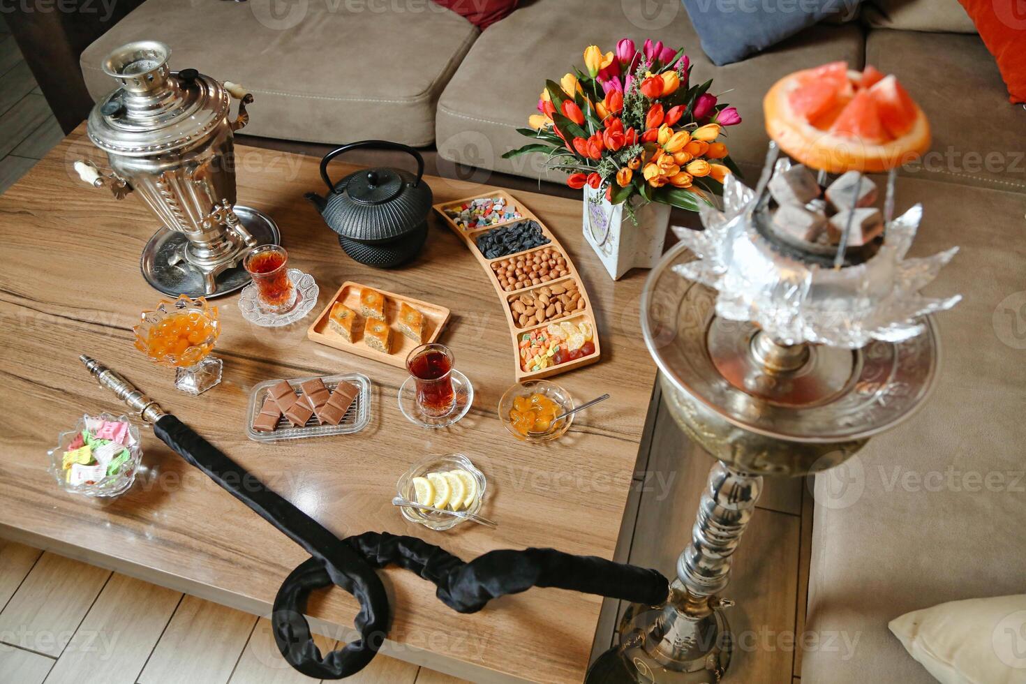 A Coffee Table With an Assortment of Food photo