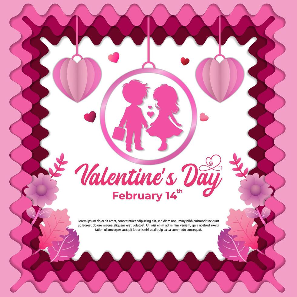 Vector Paper Cut Valentine's Day Social Media Post Template