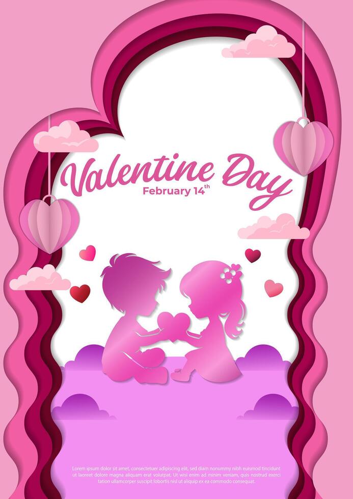 Vector Paper Cut Valentine's Day Poster Template