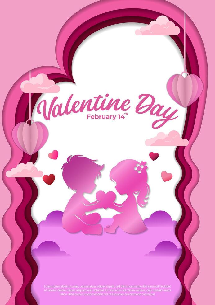 vector papel cortar San Valentín día póster modelo