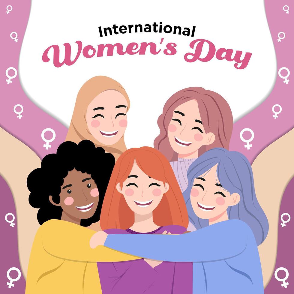 Vector Hand Drawn a Group of Multicultural Women's Illustration Special International Women's Day