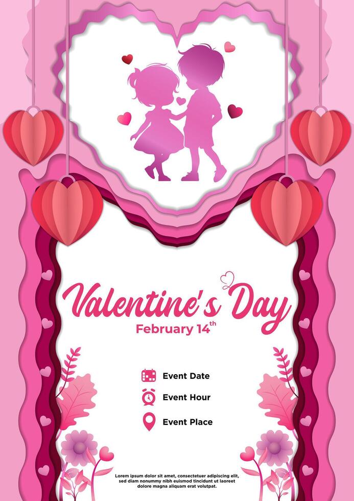 Vector Paper Cut Valentine's Day Poster Template