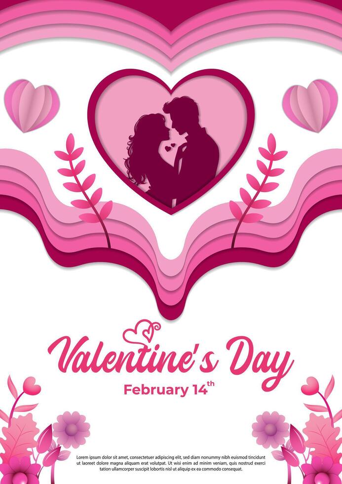 Vector Paper Cut Valentine's Day Poster Template