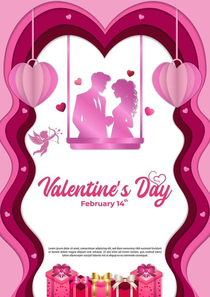 vector papel cortar San Valentín día póster modelo