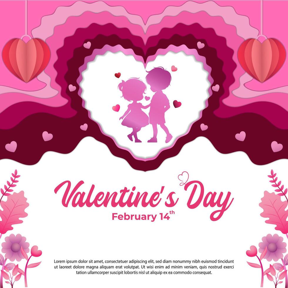 Vector Paper Cut Valentine's Day Social Media Post Template